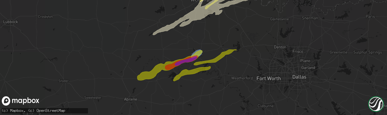 Hail map in Graham, TX on April 15, 2026