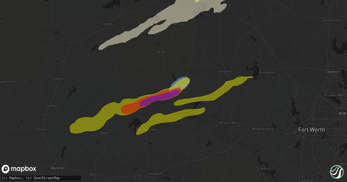 Hail map in Graham, TX on April 15, 2026
