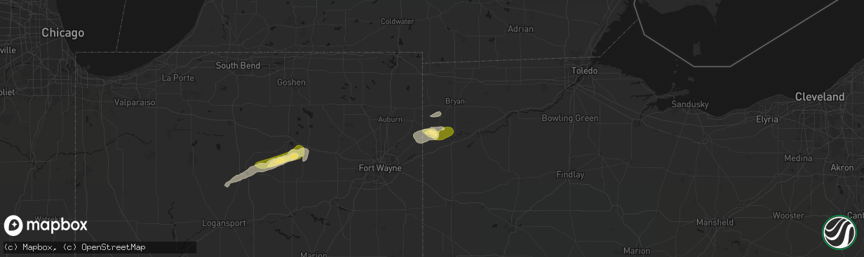 Hail map in Hicksville, OH on April 15, 2026