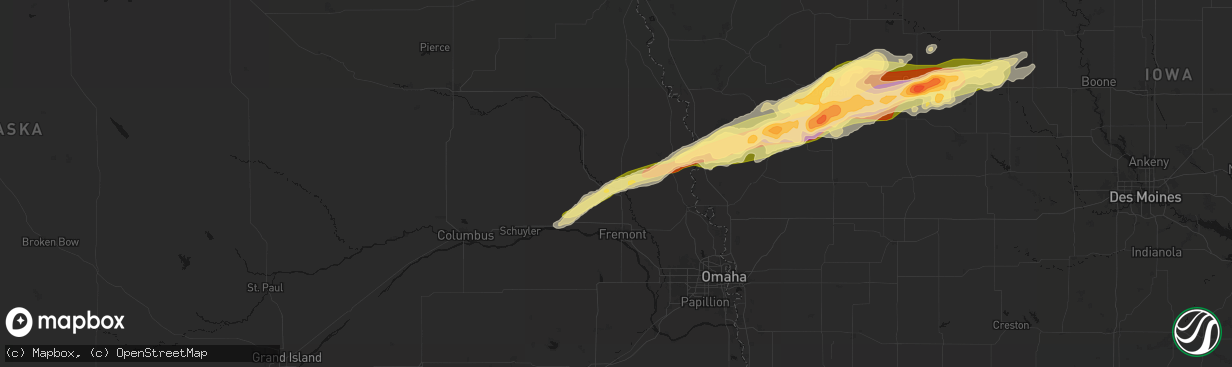 Hail map in Hooper, NE on April 15, 2026