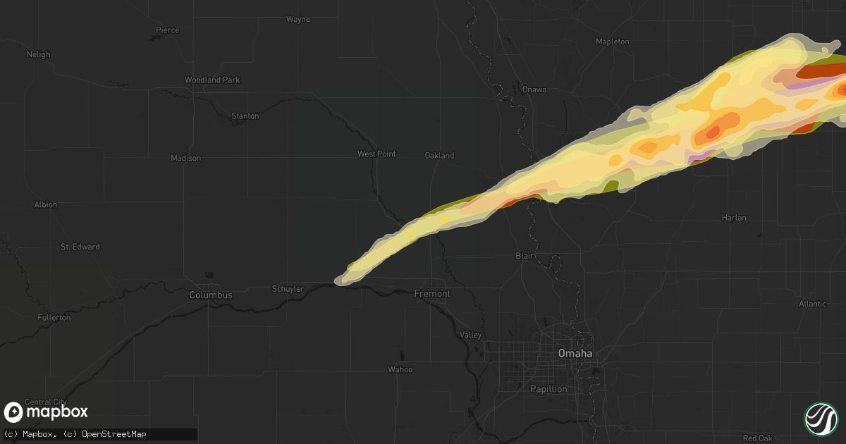 Hail map in Hooper, NE on April 15, 2026