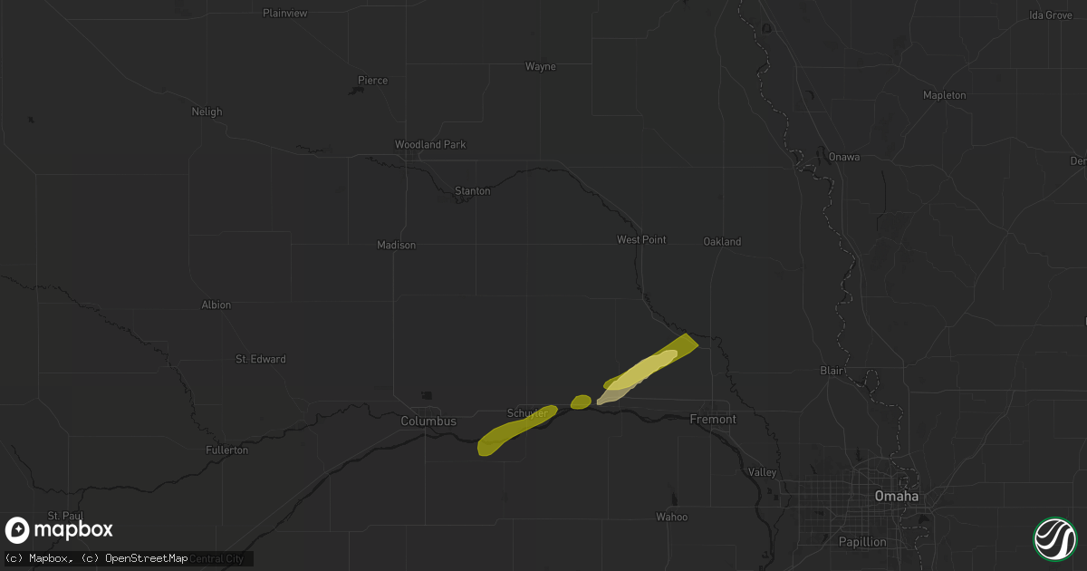 Hail map in Howells, NE on April 15, 2026