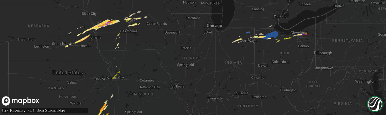 Hail map in Illinois on April 15, 2026