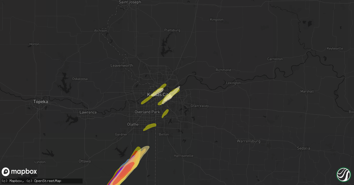 Hail map in Independence, MO on April 15, 2026