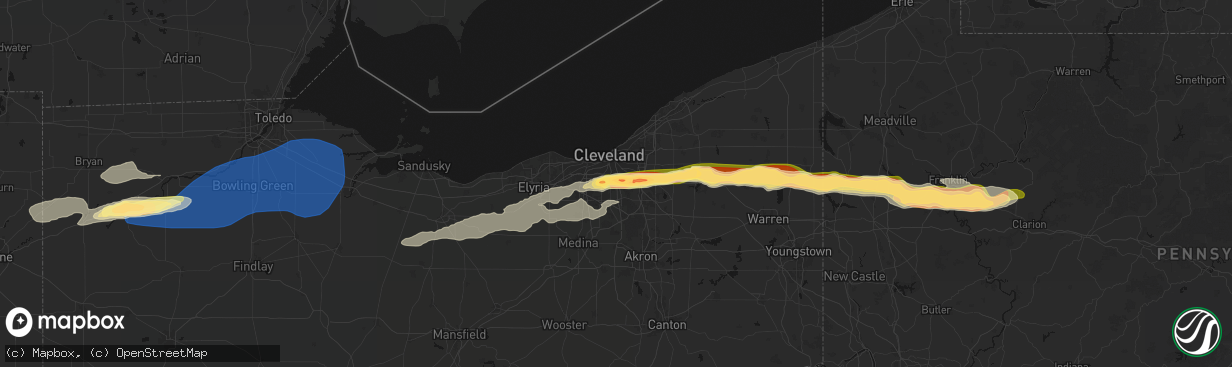 Hail map in Independence, OH on April 15, 2026