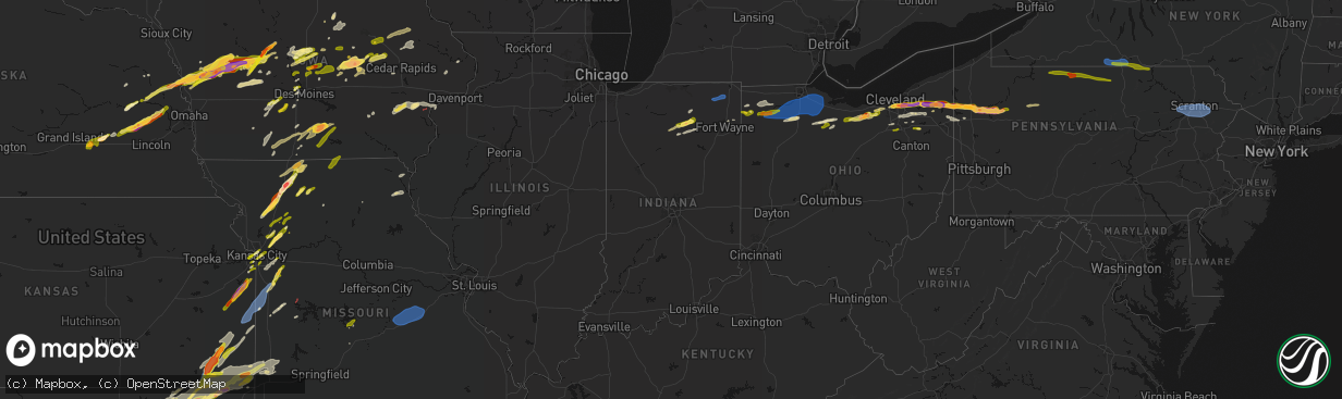 Hail map in Indiana on April 15, 2026