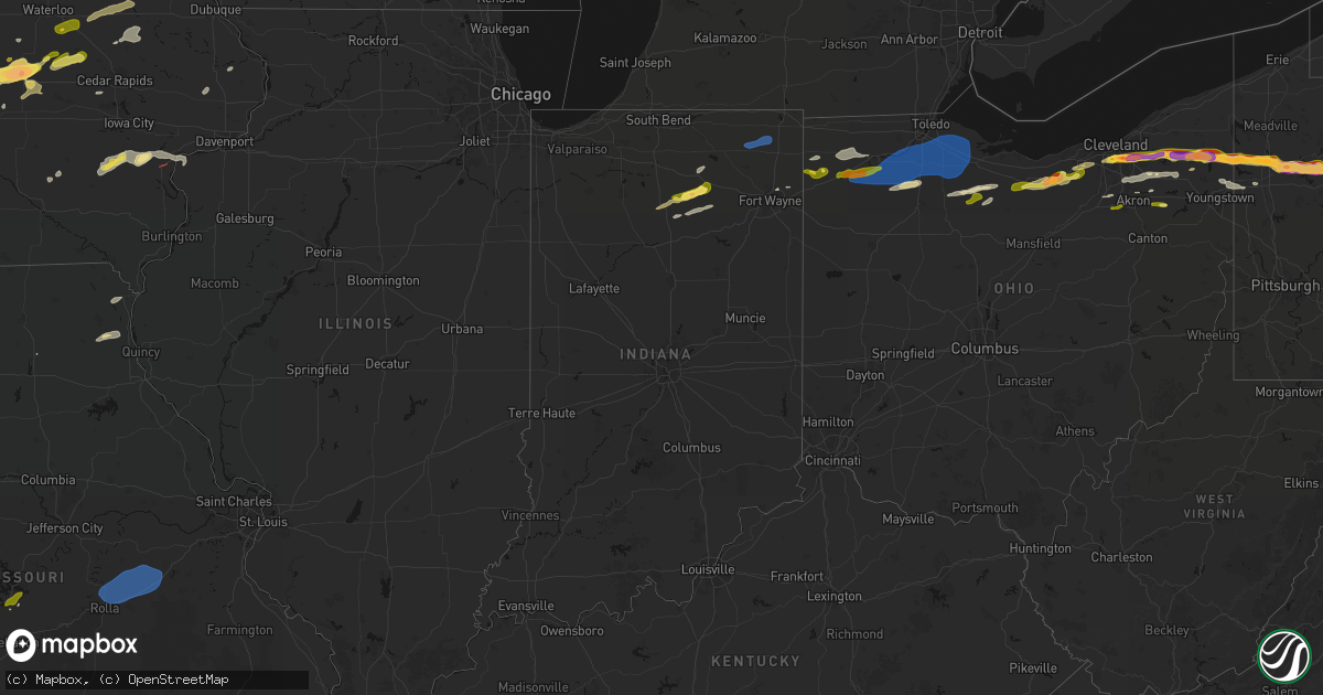 Hail map in Indiana on April 15, 2026