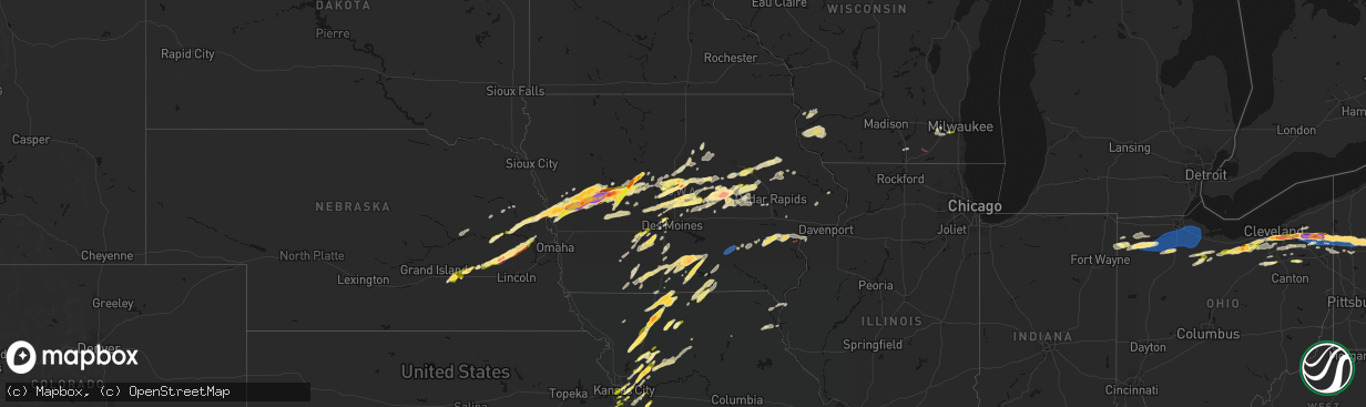 Hail map in Iowa on April 15, 2026