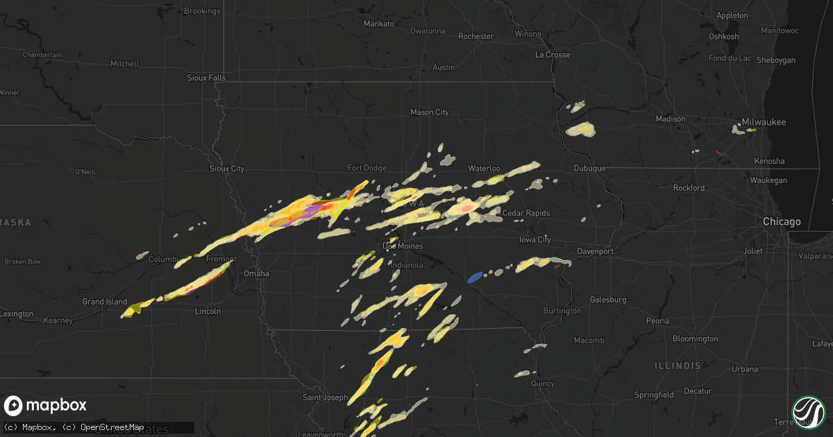 Hail map in Iowa on April 15, 2026