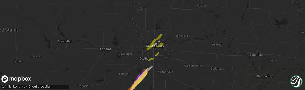 Hail map in Kansas City, KS on April 15, 2026