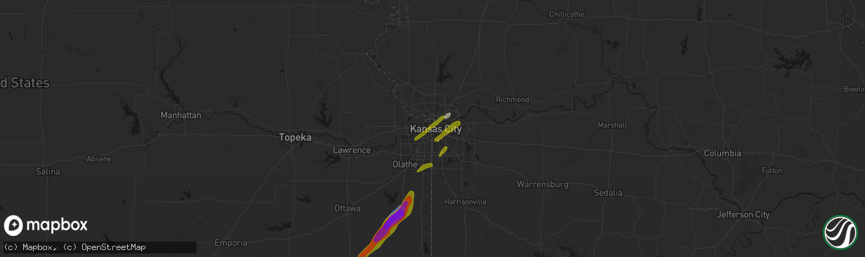 Hail map in Kansas City, MO on April 15, 2026