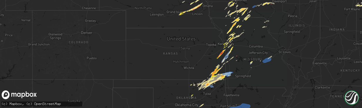 Hail map in Kansas on April 15, 2026