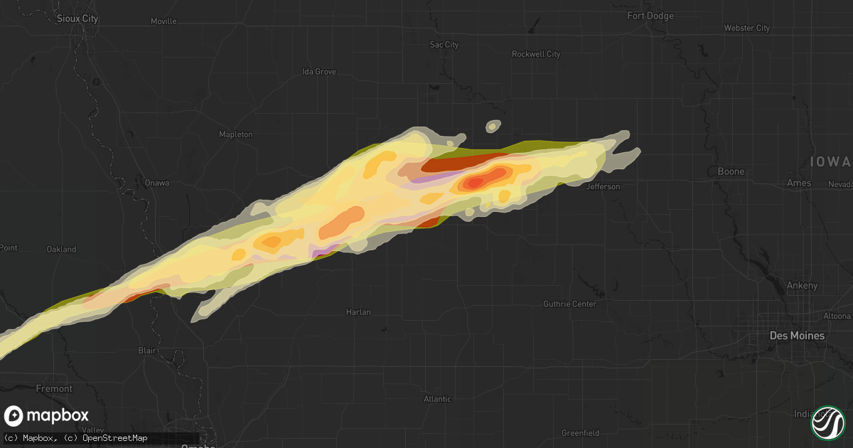 Hail map in Manning, IA on April 15, 2026