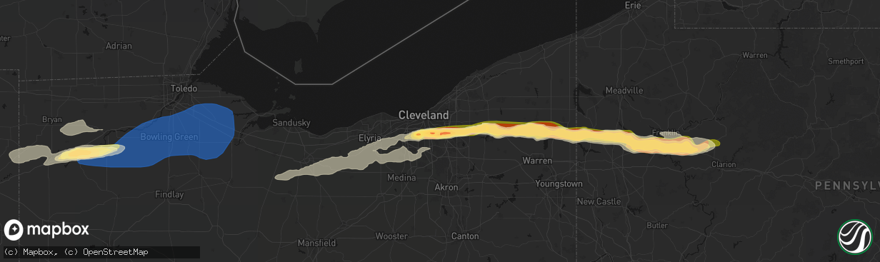 Hail map in Maple Heights, OH on April 15, 2026