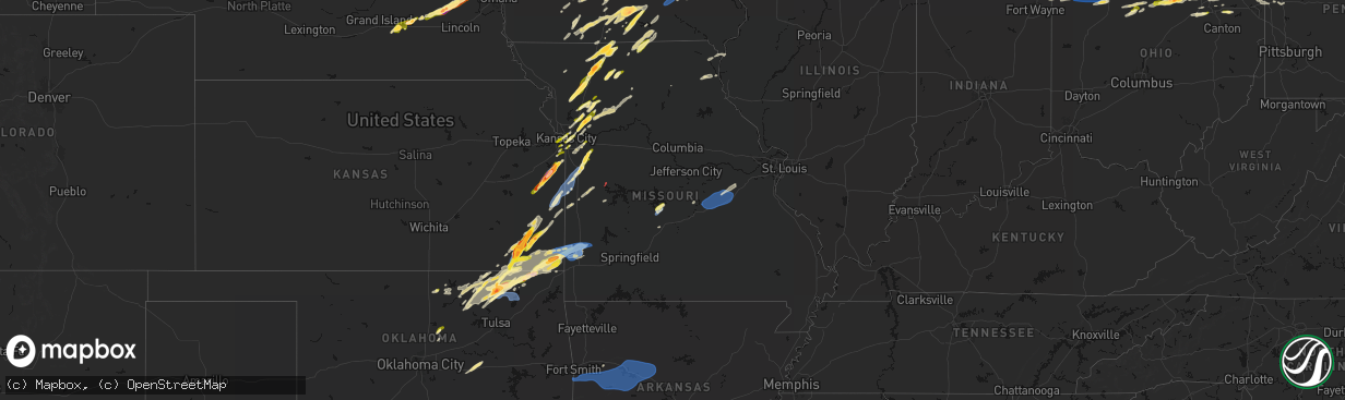 Hail map in Missouri on April 15, 2026