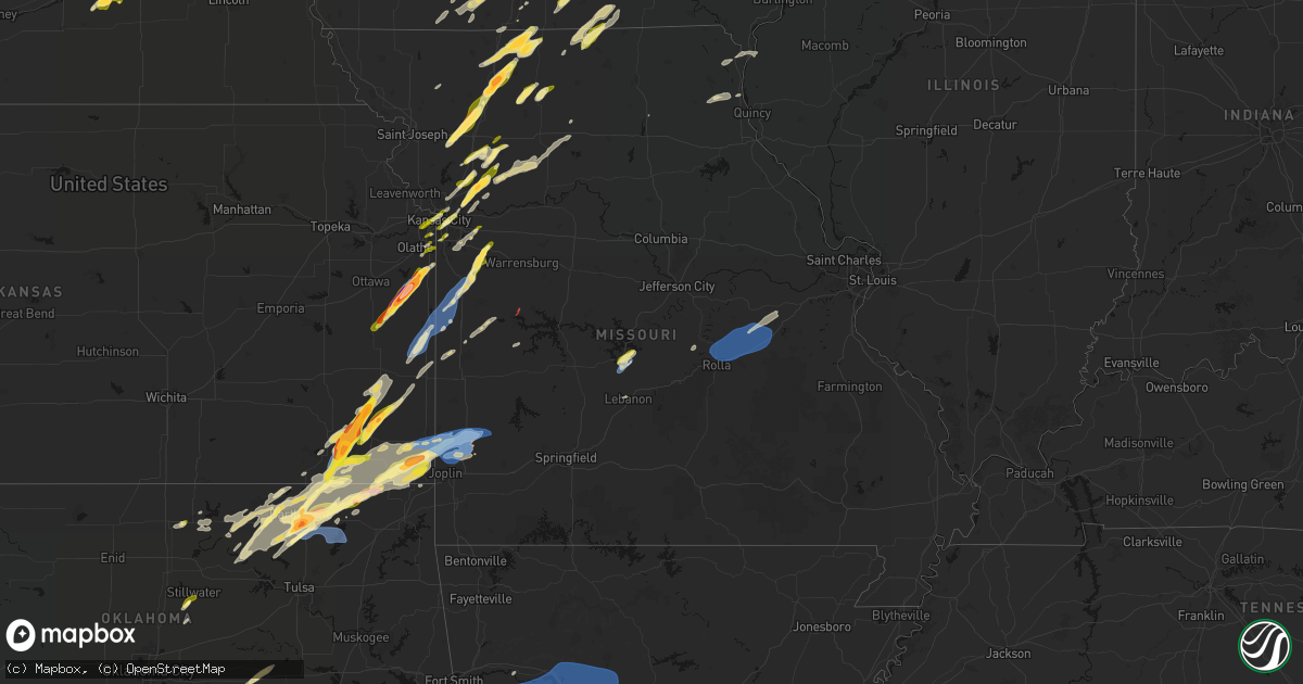 Hail map in Missouri on April 15, 2026
