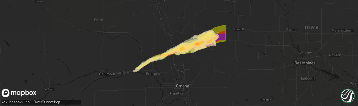 Hail map in Mondamin, IA on April 15, 2026