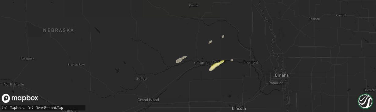 Hail map in Monroe, NE on April 15, 2026