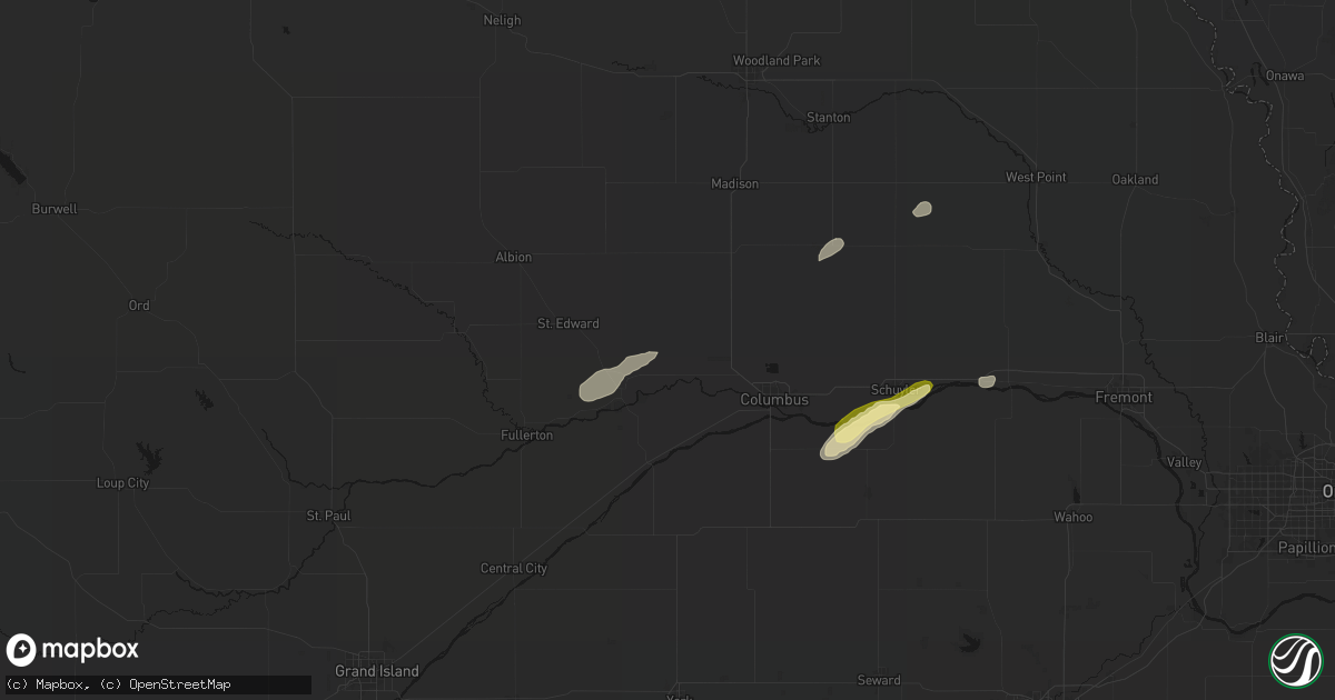 Hail map in Monroe, NE on April 15, 2026
