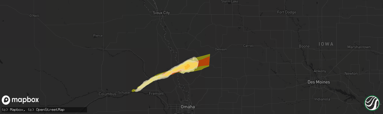 Hail map in Moorhead, IA on April 15, 2026