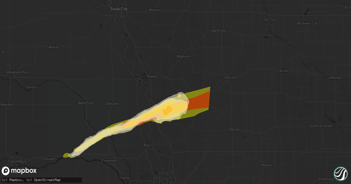 Hail map in Moorhead, IA on April 15, 2026