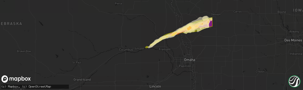 Hail map in North Bend, NE on April 15, 2026