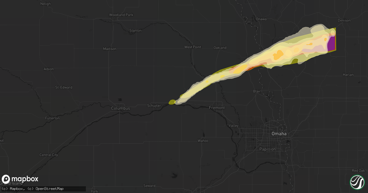 Hail map in North Bend, NE on April 15, 2026