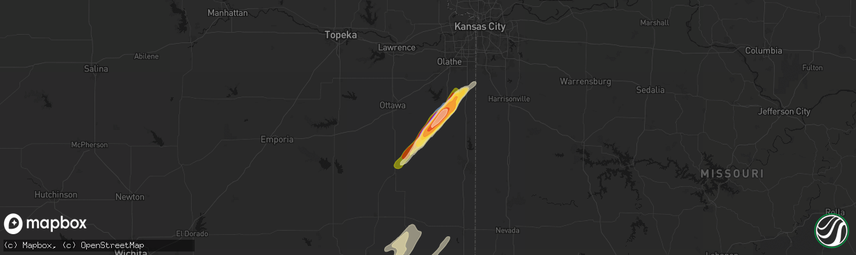 Hail map in Osawatomie, KS on April 15, 2026