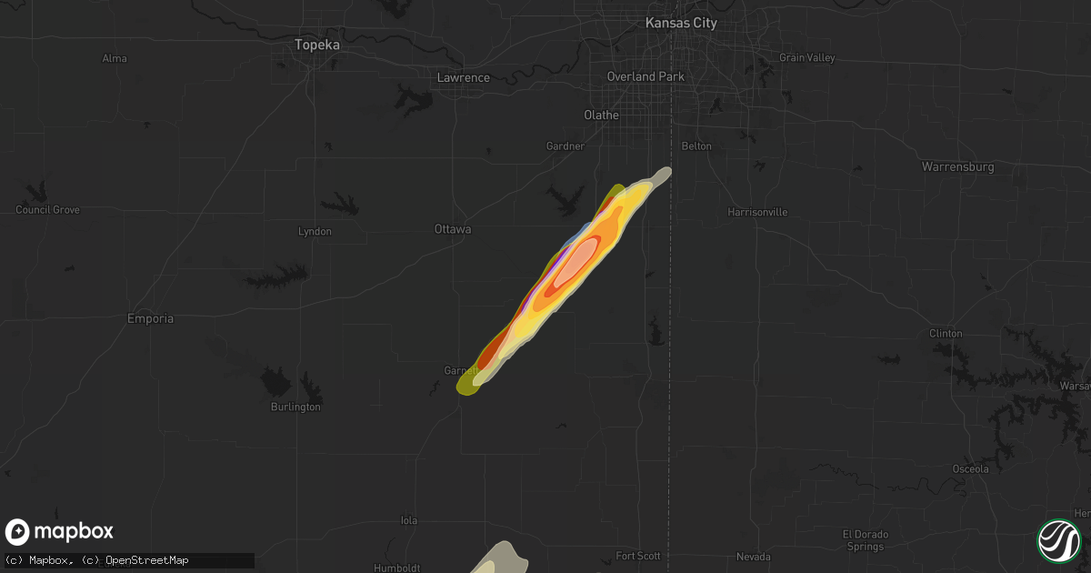 Hail map in Osawatomie, KS on April 15, 2026