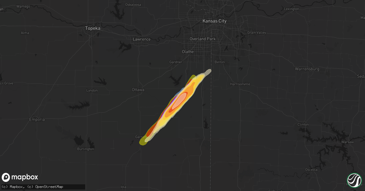 Hail map in Paola, KS on April 15, 2026