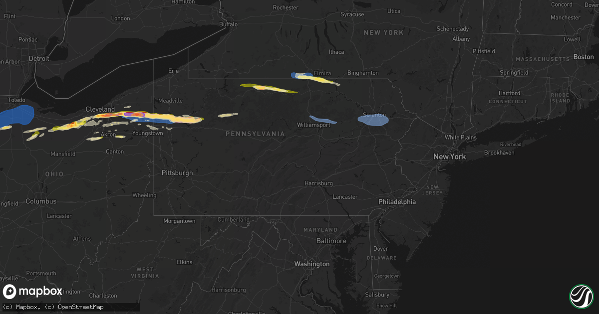 Hail map in Pennsylvania on April 15, 2026