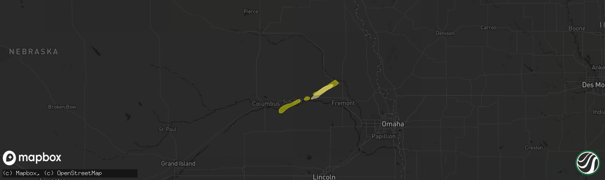 Hail map in Rogers, NE on April 15, 2026