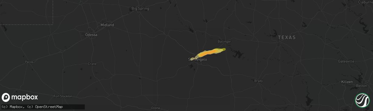 Hail map in San Angelo, TX on April 15, 2026