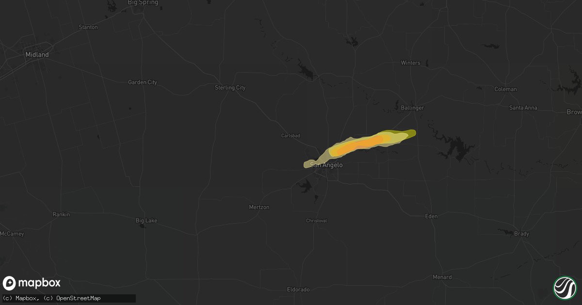 Hail map in San Angelo, TX on April 15, 2026