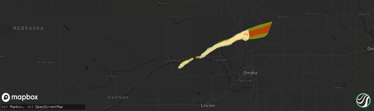 Hail map in Schuyler, NE on April 15, 2026