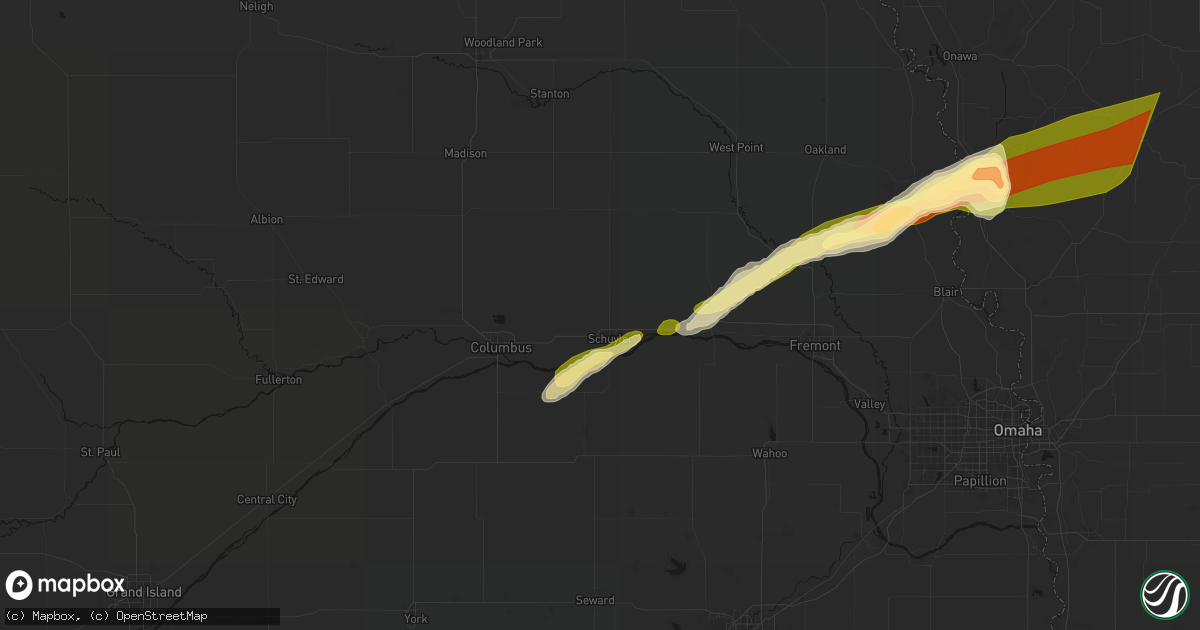 Hail map in Schuyler, NE on April 15, 2026