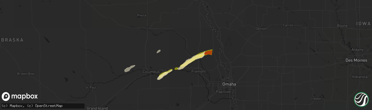 Hail map in Scribner, NE on April 15, 2026