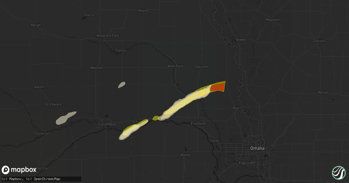 Hail map in Scribner, NE on April 15, 2026