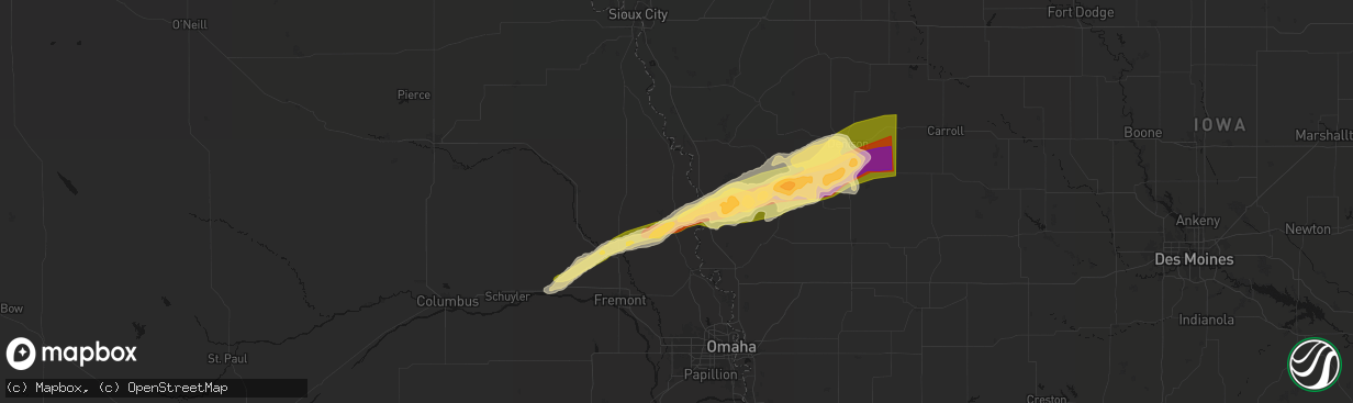 Hail map in Tekamah, NE on April 15, 2026