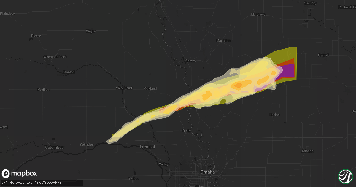 Hail map in Tekamah, NE on April 15, 2026