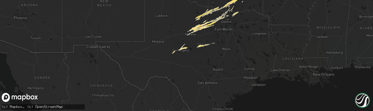 Hail map in Texas on April 15, 2026