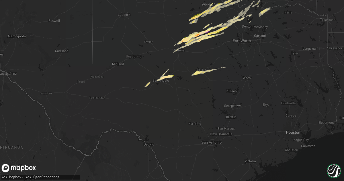 Hail map in Texas on April 15, 2026