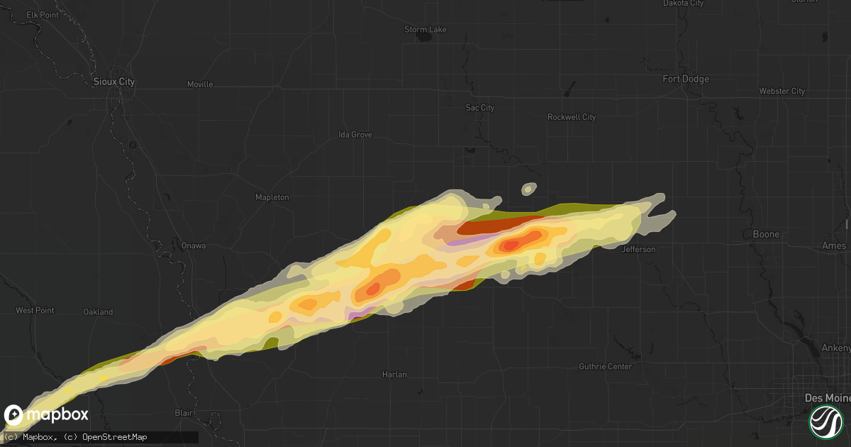 Hail map in Vail, IA on April 15, 2026