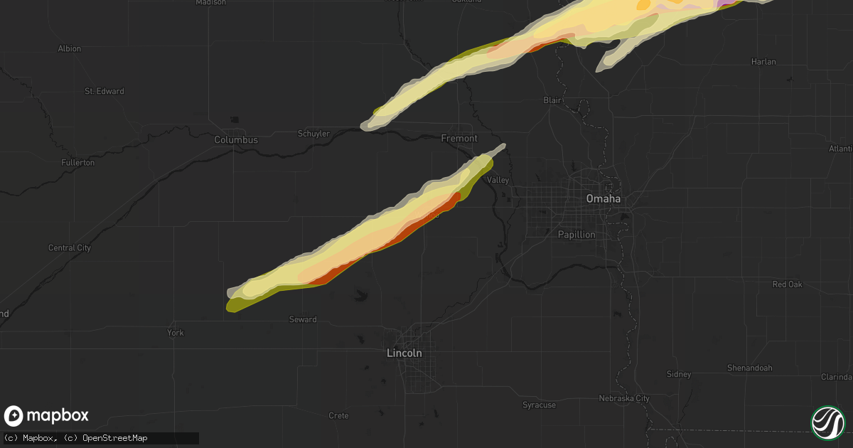 Hail map in Wahoo, NE on April 15, 2026