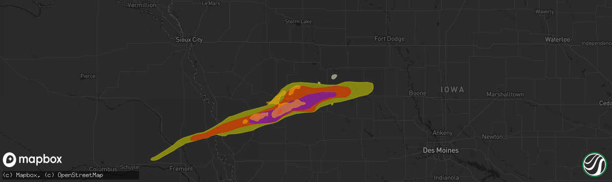 Hail map in Westside, IA on April 15, 2026