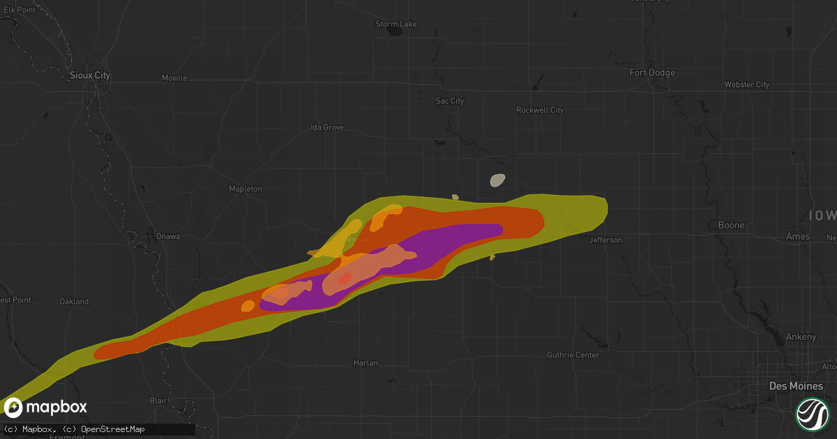 Hail map in Westside, IA on April 15, 2026