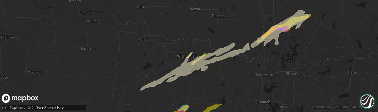 Hail map in Wichita Falls, TX on April 15, 2026