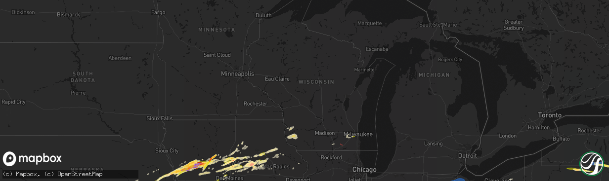Hail map in Wisconsin on April 15, 2026