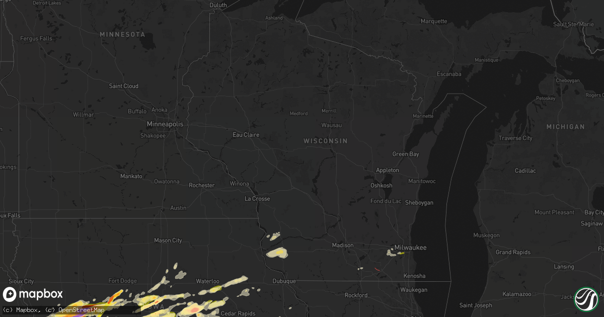 Hail map in Wisconsin on April 15, 2026
