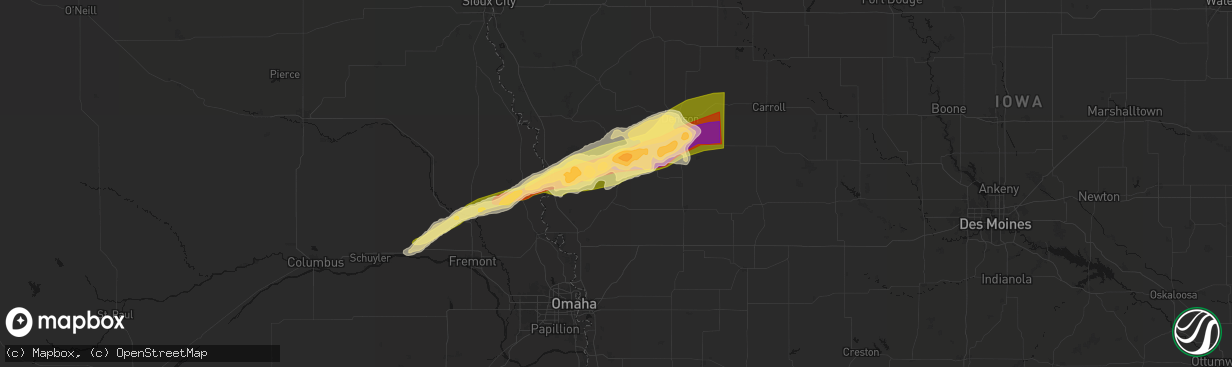 Hail map in Woodbine, IA on April 15, 2026